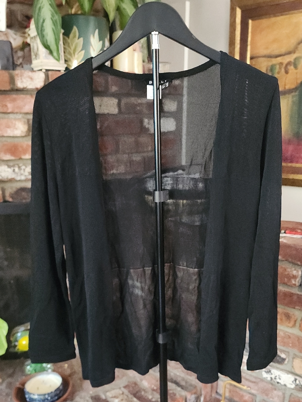 Bally Black Sheer Open Front Cardigan Lightweight Viscose Knit Minimalist Size M